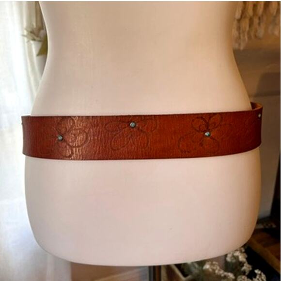 Vintage 2004 Red Monkey Designs Leather Belt - Size 36 - Turquoise & Floral main image 7